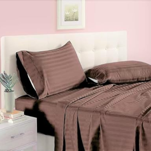 Hotel Brown Color 300 TC Satin Striped Bedsheet With 100% Cotton