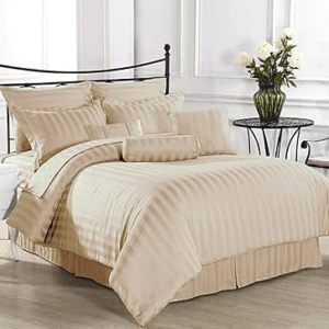 Hotel Cream Color 300 TC Satin Striped Bedsheet With 100% Cotton