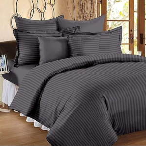Hotel Dark Gray Color 300 TC Satin Striped Bedsheet With 100% Cotton