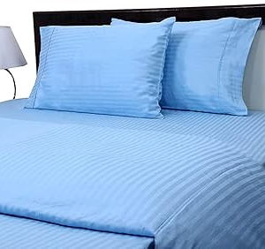 Hotel Dr Sky Blue Color 300 TC Satin Striped Bedsheet With 100% Cotton