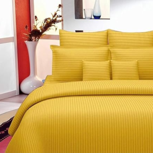 Hotel Gold Yellow Color 300 TC Satin Striped Bedsheet With 100% Cotton