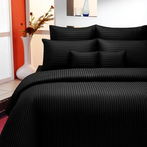 Hotel Black Color 400 TC Satin Striped Bedsheet With 100% Cotton