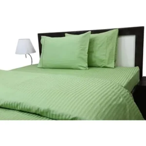 Hotel Sage/Pista Green Color 300 TC Satin Striped Bedsheet With 100% Cotton