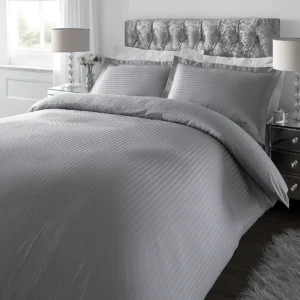 Hotel Steel Gray Color 400 TC Satin Striped Bedsheet With 100% Cotton