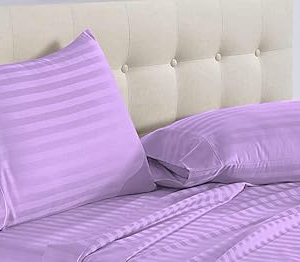 Hotel Lavender Color 300 TC Satin Striped Bedsheet With 100% Cotton