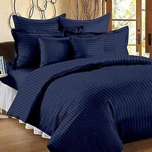 Hotel Navy Blue Color 400 TC Satin Striped Bedsheet With 100% Cotton