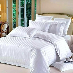 Hotel White Color 300 TC Satin Striped Bedsheet With 100% Cotton